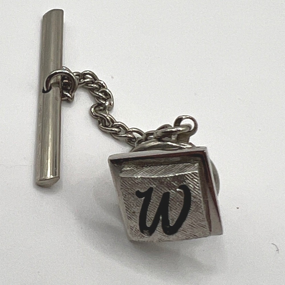 Vintage Swank Tie Pin Silver Tone‎ Initial W Tie Tack